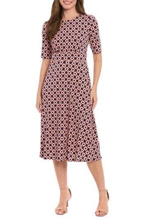 London Times Banded Waist Midi Dress in Navy/Orange at Nordstrom Rack, Size 10P