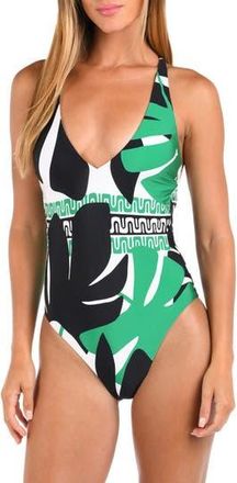 Sunshine 79 Monstera Plunge One-Piece Swimsuit in Green Multi at Nordstrom Rack, Size 12