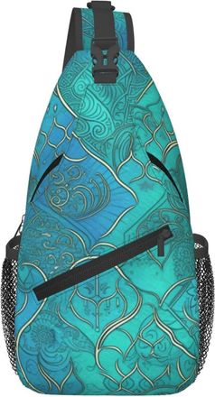 Generic Teal Pattern Chest Bag Anti Theft Shoulder Bag With Zipper Crossbody Bags For Cycling Casual Workout