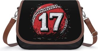 Generic Lucky Number 17 Baseball Crossbody Bags for Women Fashion Leather Shoulder Handbags With Adjustable Strap