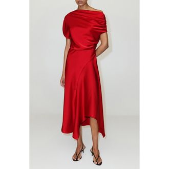 Mango Asymmetrical Satin Dress in Red at Nordstrom, Size 2