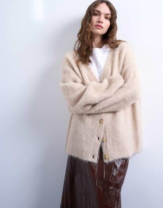 Topshop Cardigan premium in maglia di alpaca beige-Neutro