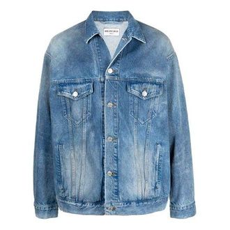 Balenciaga BB Sprayed Denim Jacket Large Fit Electric Blue Fuchsia 678354TCW030406