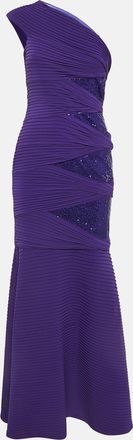 Tadashi Shoji Purple Pintuck Jersey Sequin Detail One Shoulder Gown