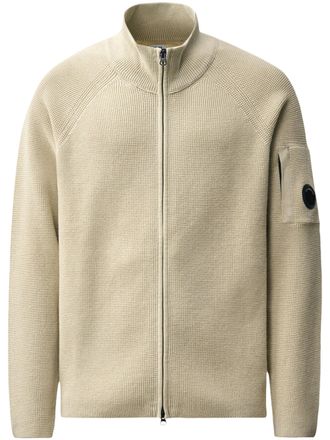 C.P. Company Waffle Knit Cotton Zip Lens Cardigan