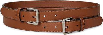 Lauren Ralph Lauren Leather Double-Buckle Stacked Wide Womens Belt Womens Belts Lauren Tan/Palladium : MD (34 Waist)
