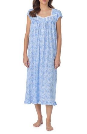 Eileen West Cap Sleeve Cotton Nightgown in Blue at Nordstrom, Size X-Small