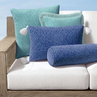 Frontgate Cleo Dotted Tile Indoor/Outdoor Pillow - Aruba, 20 x 7 Bolster Aruba, 20 x 7 Bolster in Aruba with Glacier Piping - Frontgate