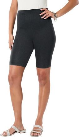 Roaman's Plus Size Everyday Essential Stretch Bike Shorts in Heather Charcoal at Nordstrom, Size Medium