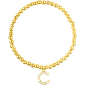 Adornia Faux Pearl Initial Charm Beaded Bracelet in Gold White-C at Nordstrom Rack