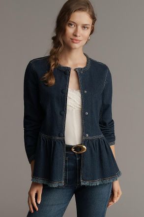 Pilcro Collarless Peplum Denim Jacket