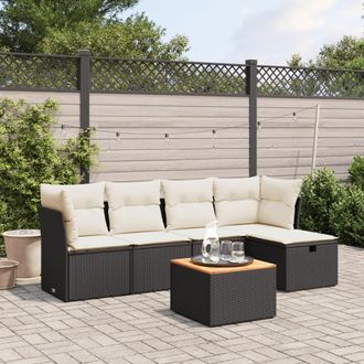 vidaXL Set De Sof&aacute;s De Jard&iacute;n 6 Piezas Y Cojines Rat&aacute;n Sint&eacute;tico Negro Vidaxl