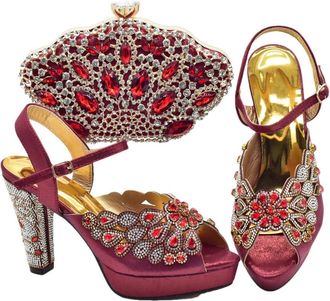 Generic Womens Peep-Toe Pumps Luxury Rhinestone Hollow Out Design Bag and Shoes Matching Set for Bride Wedding