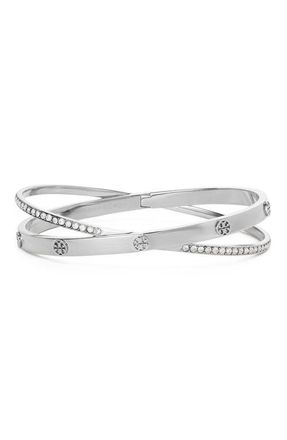 Tory Burch Icon Pave Crossover Bracelet in Tory Silver /Crystal at Nordstrom, Size Medium
