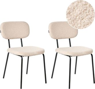 Beliani Beliani - Conjunto De 2 Sillas De Comedor Tapizadas De Boucl&eacute; De Dise&ntilde;o Retro Con Base De Patas De Hierro Beige Adair