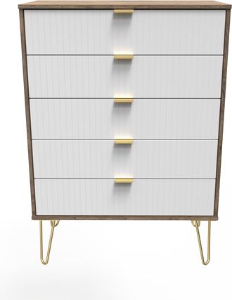 Welcome Furniture Breda Ready Assembled 5 Drawer Chest in White Matt & Vintage Oak - Welcome Furniture | TJ Hughes