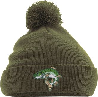 Bang Tidy Clothing Fishing Beanie Hat Knit Cap Beanies Embroidered Trout Fish Hats Gifts for Men Olive