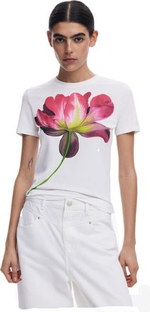 Desigual Plata Flower Design Tshirt 25SWTK24 White