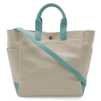 Tiffany & Co. Ivory Tiffany Blue Canvas Leather Shoulder Bag Tote Bag (Pre-Owned)