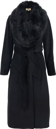 Michael Kors Black Coat With Classic Lapels With Removable Fur In Wool Blend Woman