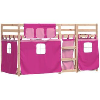 vidaXL Vidaxl - Litera Con Cortinas Madera Maciza De Pino Rosa 90x200 Cm