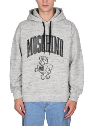 Moschino Heathered Grey Sweatshirt With Drawstring Hood