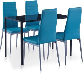 vidaXL Conjunto De Mesa Y Sillas De Comedor 5 Piezas Azul Vidaxl