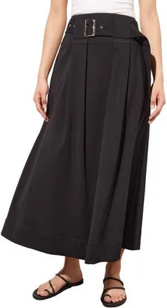 Ming Wang Pleated Belted A-Line Midi Skirt in Black at Nordstrom Rack, Size Medium