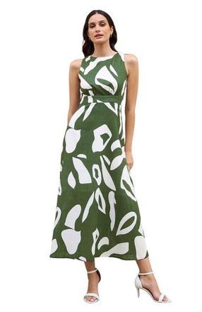 Yumi Cotton Abstract Print Maxi Dress in Green at Nordstrom, Size 12
