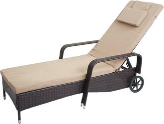 Hhg [nunca Usado] Poly-rattan Tumbona Carrara, Relax Tumbona Jard&iacute;n, Alu, Marr&oacute;n, Coj&iacute;n Beige
