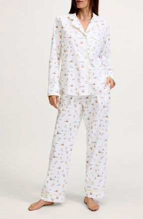 Petite Plume Brushed Cotton Twill Pajamas in White at Nordstrom, Size X-Small