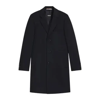 HUGO BOSS Hugo, Single-Breasted Coats, male, Blue, Size: M Blue Wool Cashmere Blend Long Coat