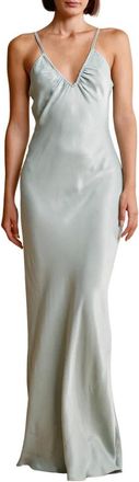 By Ti Mo Satin Strap Maxi Jurk - Dames - Avondkleed - Blauw - S - Wol - Kleedjes