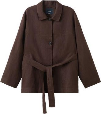 Mango Belted Linen Jacket in Chocolate at Nordstrom, Size X-Small