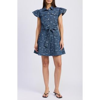En Saison Eliana Floral Cotton Minidress in Indigo at Nordstrom Rack, Size X-Small