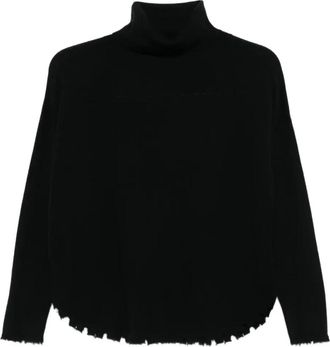 Kujten Kujten, Truien & Vesten, Dames, Zwart, M, Kasjmier, Mavis Roll-neck Sweater met gerafelde zoom