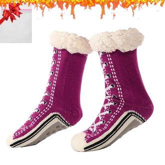 Generic Ultra-Thick Cute Slipper Home Socks, Cashmere Slipper Socks for Women, Soft Fuzzy Non Slip Warm Sleeping Slippers Sock (Dark Purple, UK, Adult, Women,