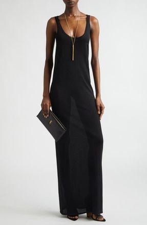 Saint Laurent Metallic Maxi Tank Dress in Noir/Noir Brilliant at Nordstrom, Size X-Small