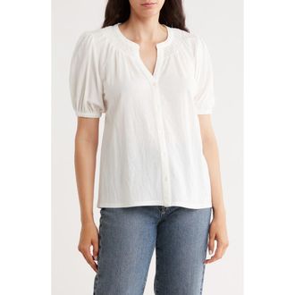 Bobeau Short Sleeve Piqu&eacute; Knit Button-Up Shirt in White at Nordstrom Rack, Size Medium