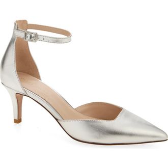 Pelle Moda Kendal Ankle Strap Pointed Toe Kitten Heel Pump in Silver at Nordstrom Rack, Size 9.5