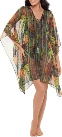 Miraclesuit Sunset Islet Metallic Chiffon Cover-Up Caftan in Black/Multi at Nordstrom