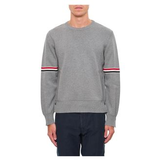 Thom Browne Round-neck Knitwear, male, Gray, XL, Crewneck Cotton Jumper
