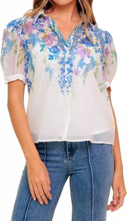 Flying Tomato Charlotte Printed Chiffon Blouse In Ivory