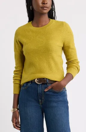 Treasure & Bond Jacquard Cashmere Blend Crewneck Sweater in Olive Pea at Nordstrom, Size X-Small