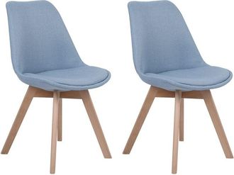 Beliani Set of 2 Dining Chairs Fabric Upholstery Solid Wood Legs Light Blue Dakota II
