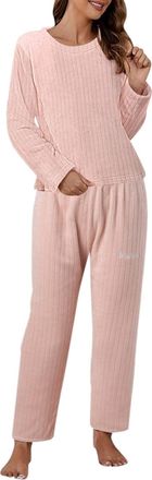 Generic Cropped Pyjamas For Women Women Casual Pajamas Sets Coral Fleece Long Sleeve Tops And Long Pants Letter Printing Sleepwear Two Set Ladies Loungewear S