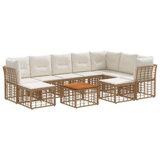 vidaXL Conjunto De Sof&aacute;s De Exterior 10 Pcs Natural Y Crema Poli&eacute;ster Vidaxl