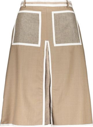 Burberry Contrasterende Trim Midi Rok - Dames - Midirokken - Beige - XS - Wol - Rokken