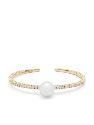 Mizuki 18kt yellow gold South Sea pearl and diamond cuff bracelet