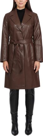 Ellen Tracy Womens Single Breasted Faux Leather Trench